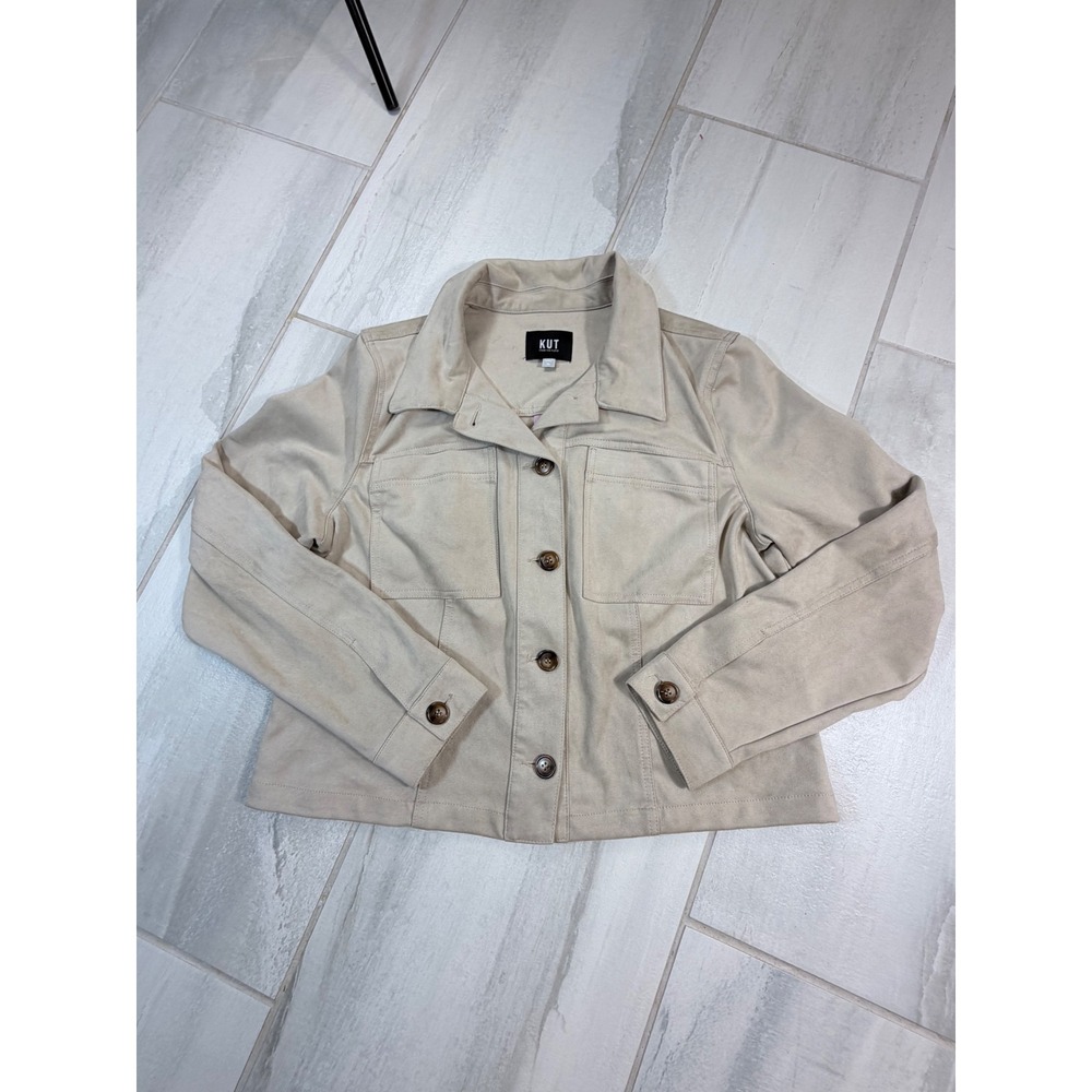 KUT from the Kloth Tan Faux Suede Trucker Jacket Beige KJ52101 XL